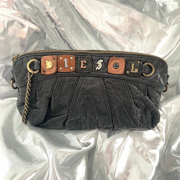 Diesel vintage archive leather clutch with charms patches hardware zipper RARE - Picture 1 of 7